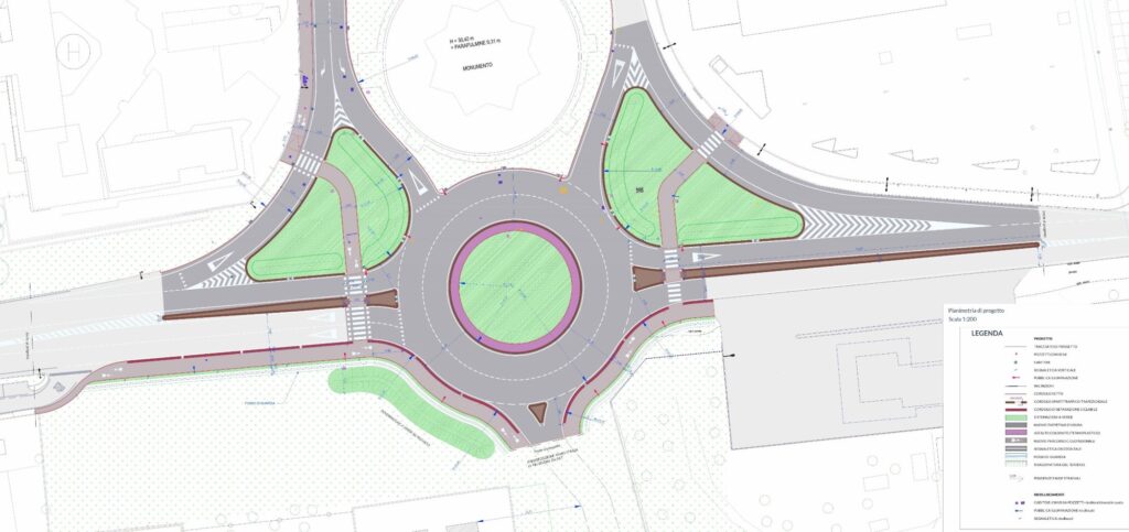 Planimetria di progetto della nuova rotatoria tra la strada provinciale Francesca e corso Europa.